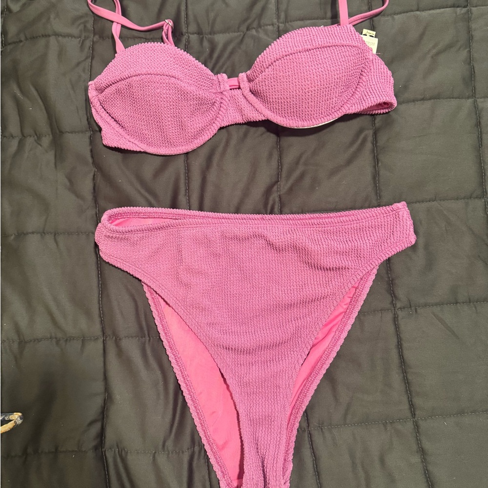 Pink Textured Bikini Set